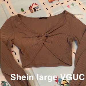 Shein Brown Ribbed Knot Front Top